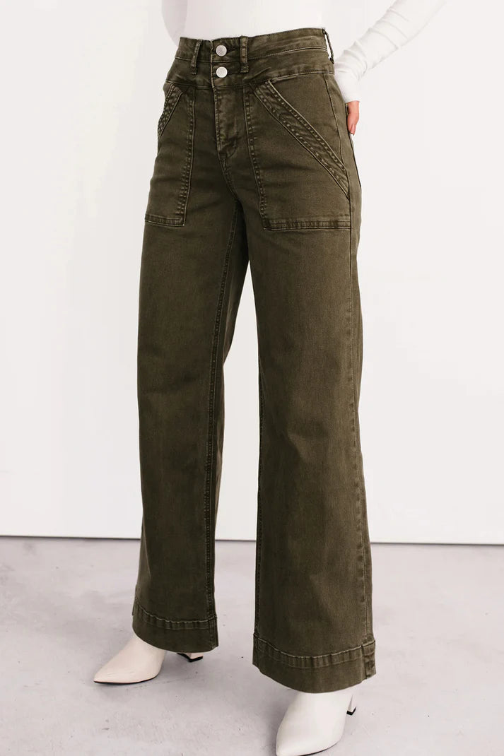 Green Loose Straight Jeans
