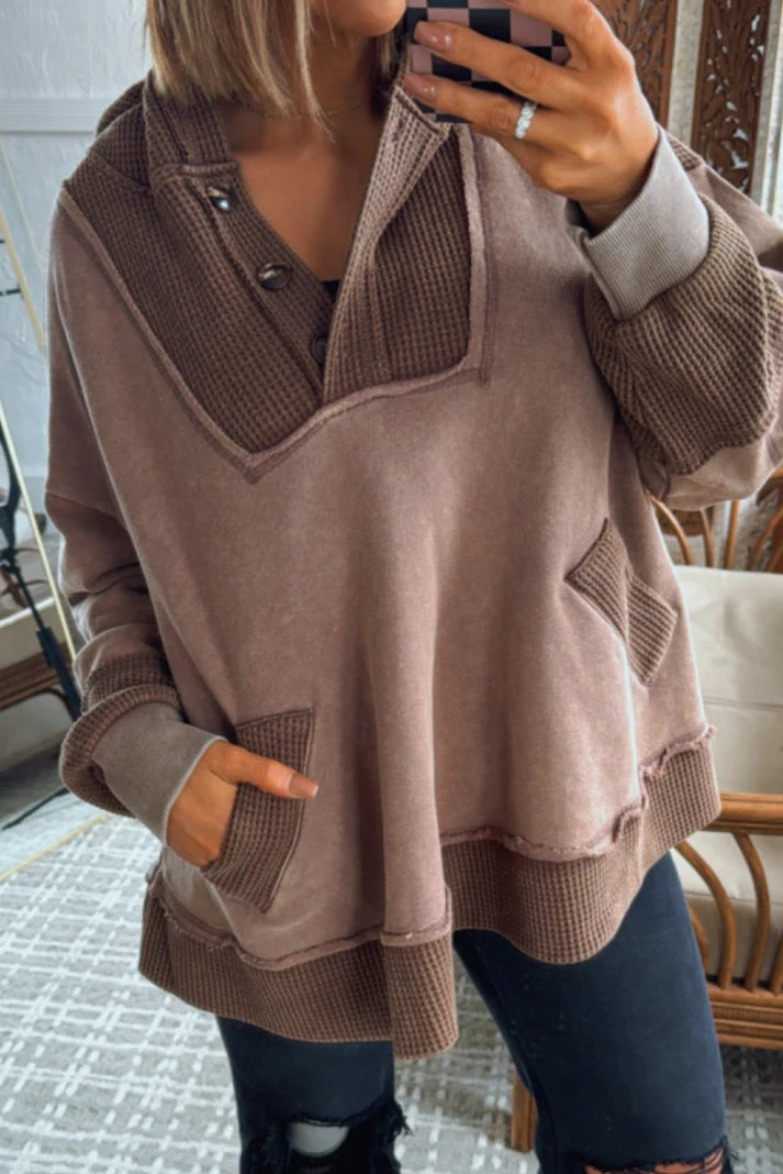 Waffle Patchwork Hoodie (Curvy)